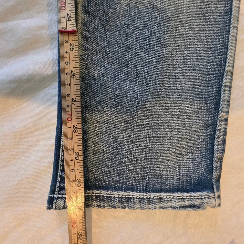 Mens‎ Western Blue Jeans ESDVQ Light Wash Thick Stitch Embroidered 37x30 Y2K